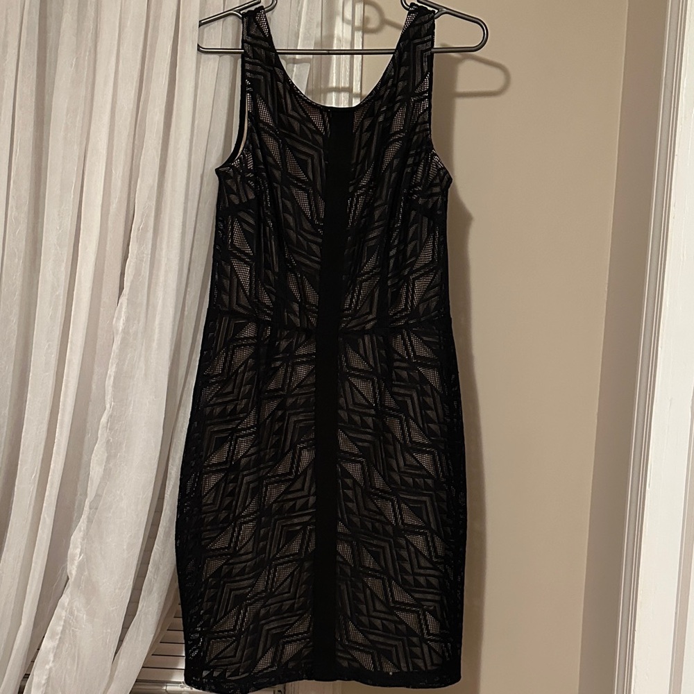 London Times Black Mini Dress with Geometric Design